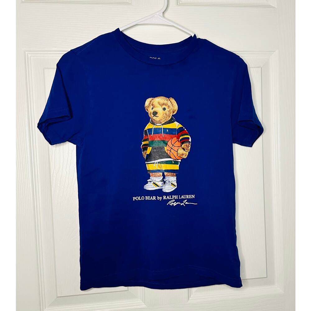 Polo Ralph Lauren T Shirt Youth MEDIUM (10-12) Blue Bear basketball Short Sleeve
